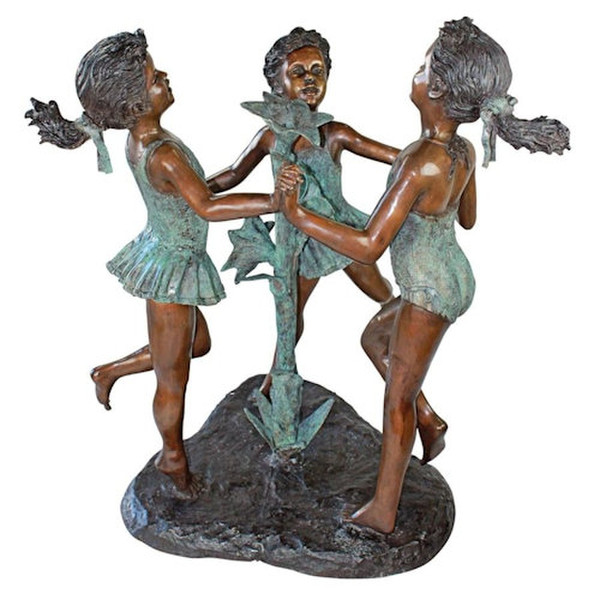 Three Girls Dancing Bronze Piped Fountains Sculpture Spouts Water